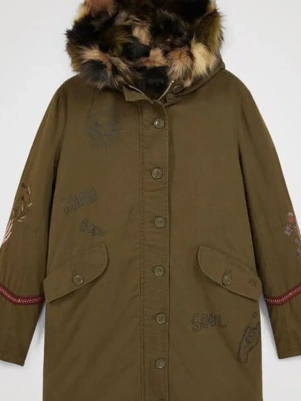 NWT Desigual Lisboa Parka with Detachable Camo Faux Fur Gilet , Size S